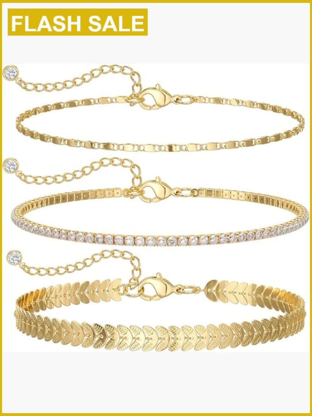 Gold Plated Anklet Set 3 Pack Adjustable Dainty Layered Summer Beach Jewelry